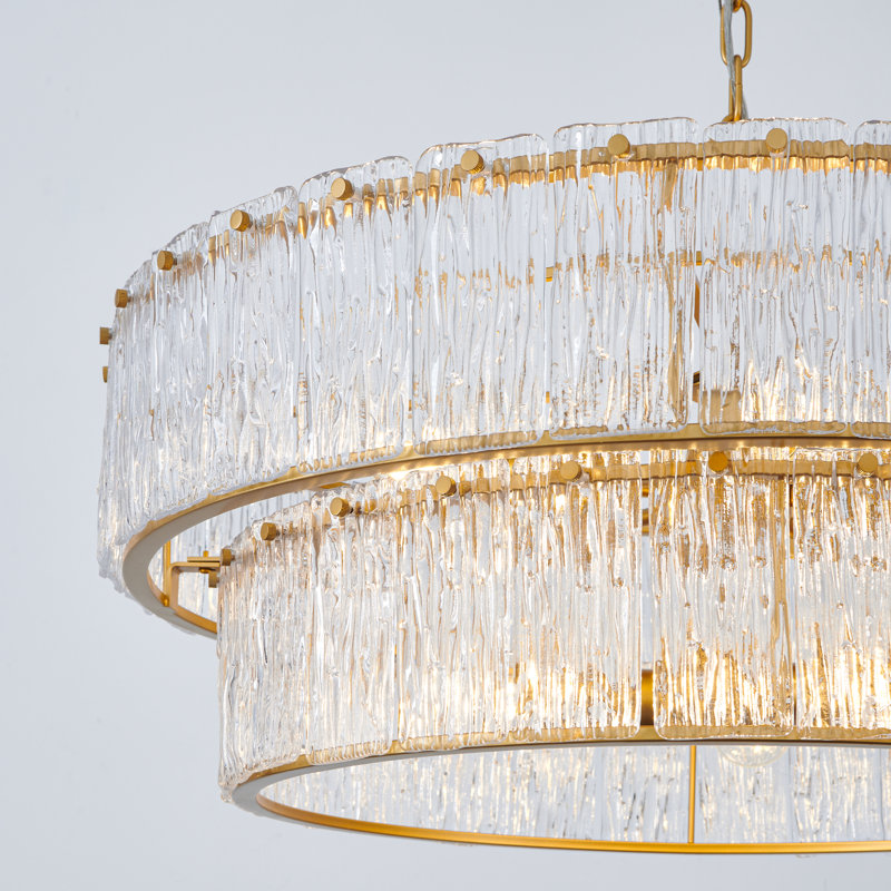 5/8 Light Gold 2-tiered Glass Adjustable Chandelier, 13.25" H x 31.62" W x 31.62" D, 8 Lights