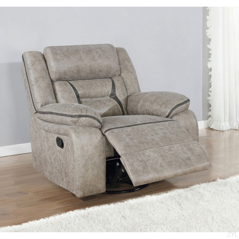 Brazelton Upholstered Swivel Glider Recliner With Pillow Top Arms, Taupe