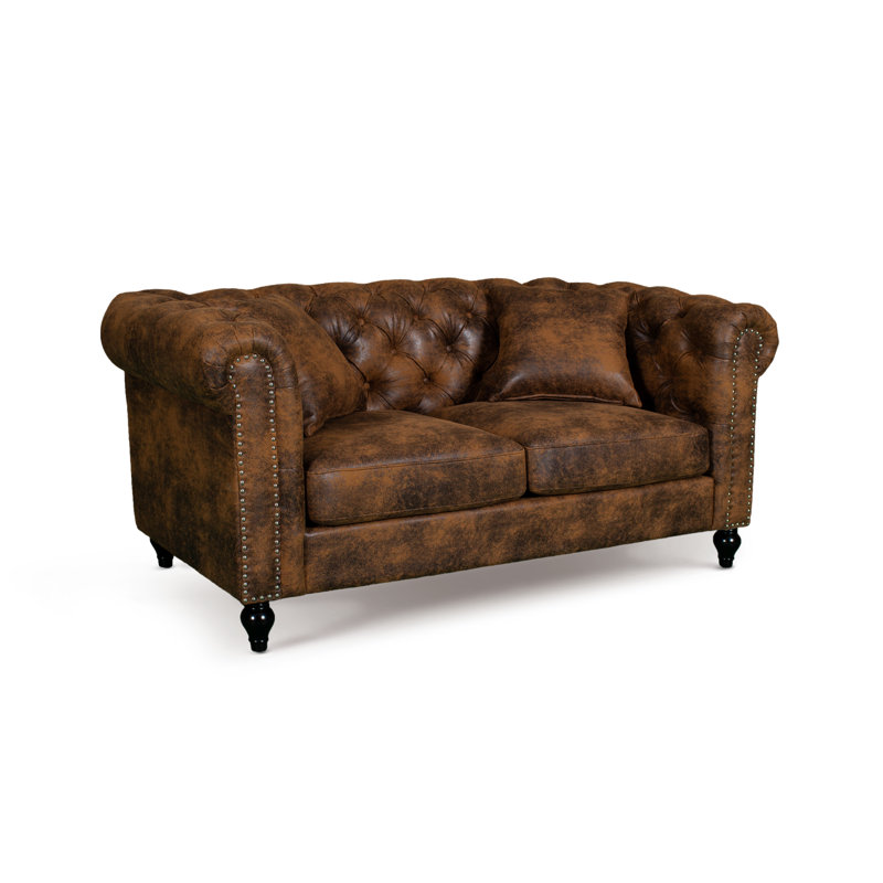 Camden Calio Chesterfield Sofa, 2, Millings Brown Faux Leather