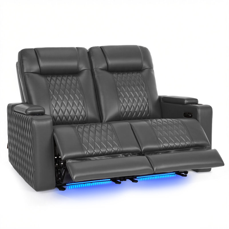 Causeuse de 65 po de largeur avec accoudoirs de cinéma à accoudoirs réglables et accoudoirs réglables, Gris foncé