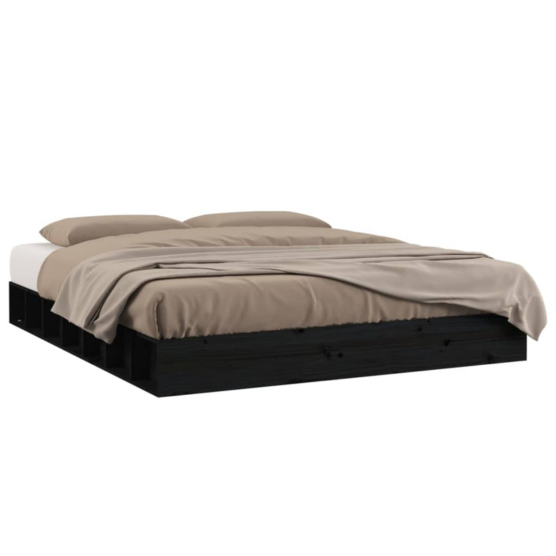 Bed Frame Solid Wood, Double (4'6), Black
