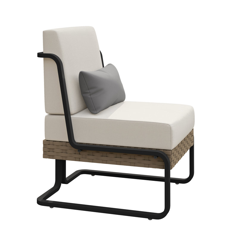 Patio Aluminum & Wicker Lounge Chair With Cushions  & Pillow, Beige, Khaki