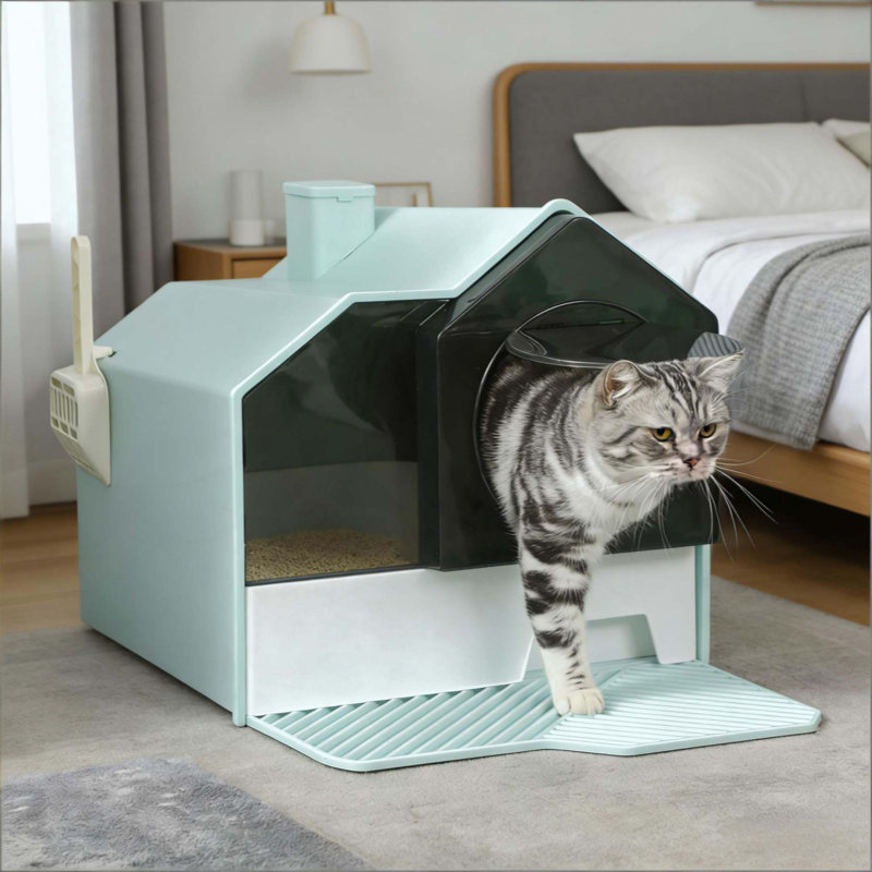 Bac à litière pour chat, Vert/bleu pâle/blanc