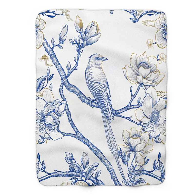 Couverture en sherpa de qualité supérieure 1 pièce Chinoiserie, Grand lit