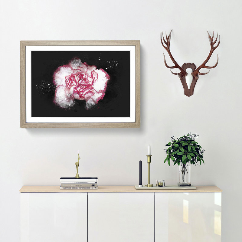 Pink Carnation Flower - Picture Frame Graphic Art Print, 45cm H x 63cm W x 2cm D, Oak Framed