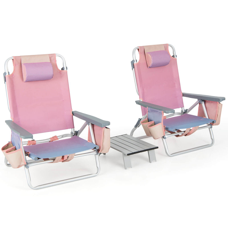  2pcs Folding Backpack Beach Chair Table Set 5-position Outdoor Reclining Chair