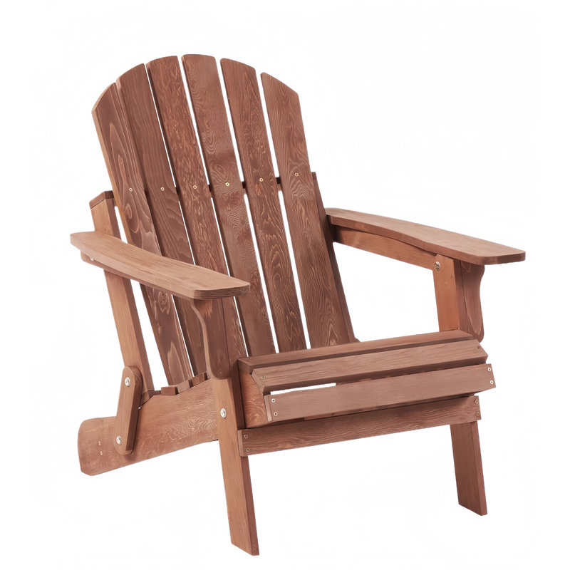 Chaise Adirondack pliante en bois pour l'extérieur avec dossier et siège pré-assemblés, Brun