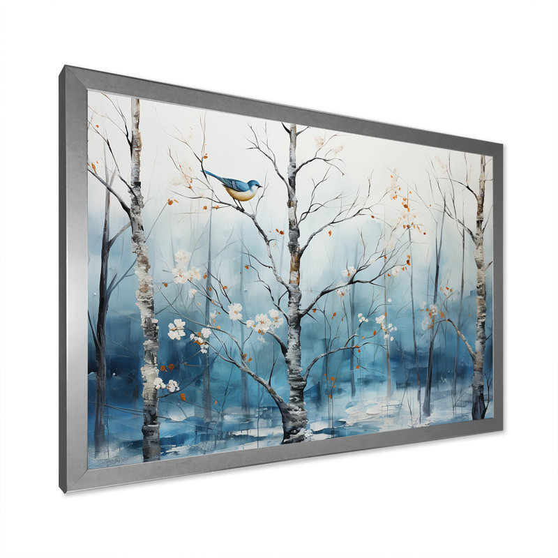 Harmonie hivernale bleue et blanche II, H 24 po x l 32 po x P 1 po, Cadre simple argenté