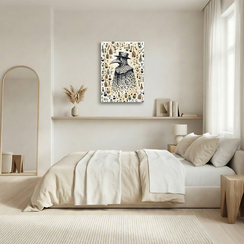 Raven, peste, médecin en sépia, art mural croquis alchimique, 24"H x 16"W