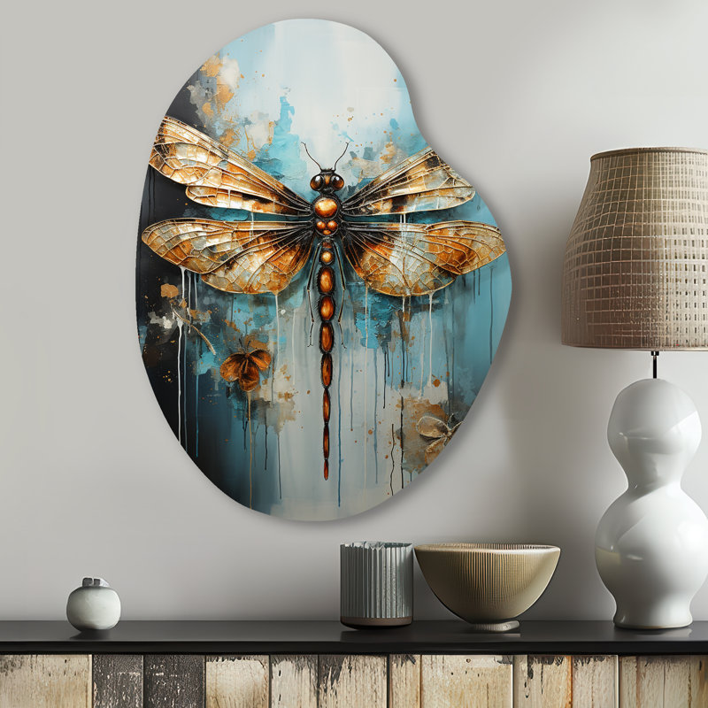 Newnan Gold Animal Dragonfly Drips - Art mural en forme de poire libellule en métal asymétrique, H 30 po x l 22 po