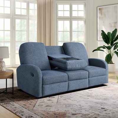Hallstead Manual Reclining Sofa 79.6 Soft Modern Drop Down Cupholders w/ USB A + C Power Curved Arm Pocket Coil Comfort Easy Assembly