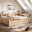 Cadre de lit de jour en bois pour lit simple avec lit gigogne, 3 tiroirs de rangement, étagères latérales et bureau intégré, doré-1738514661-1738514662