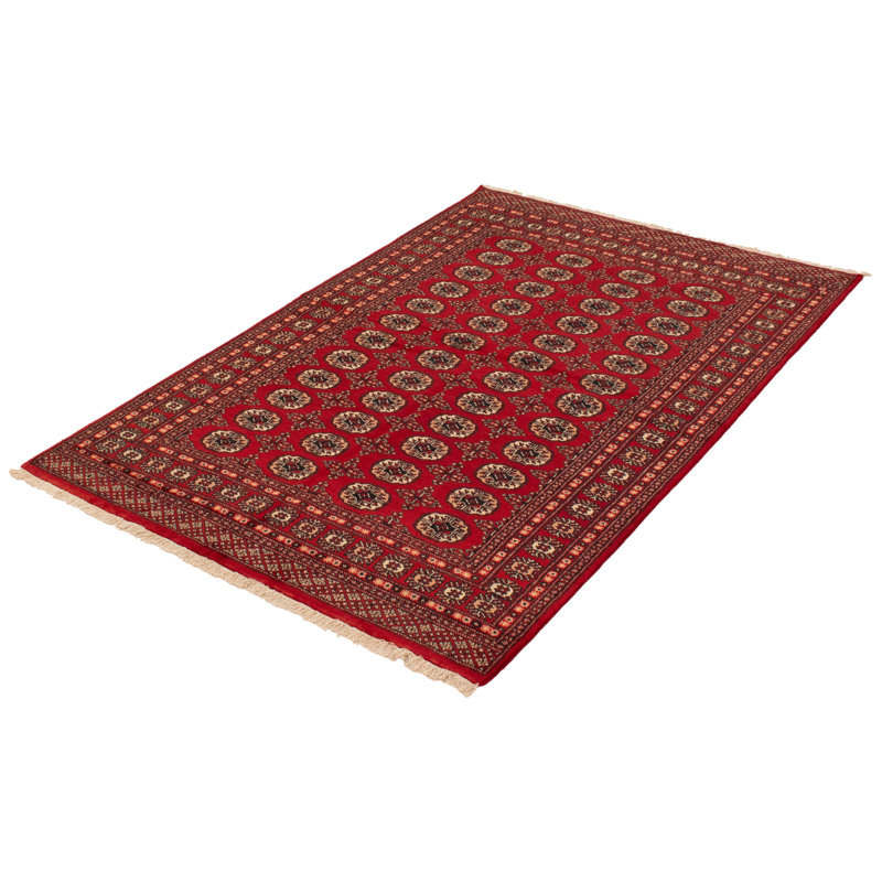 Tapis rouge en laine noué à la main de conception unique nouvel âge 5 pi 8 po x 8 pi 6 po Peshawar
