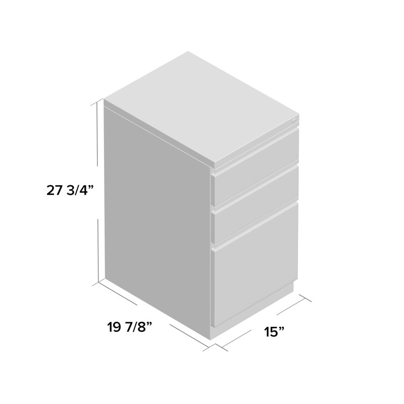 Putty Steel 3-Drawer Lockable Mobile Filing Cabinet