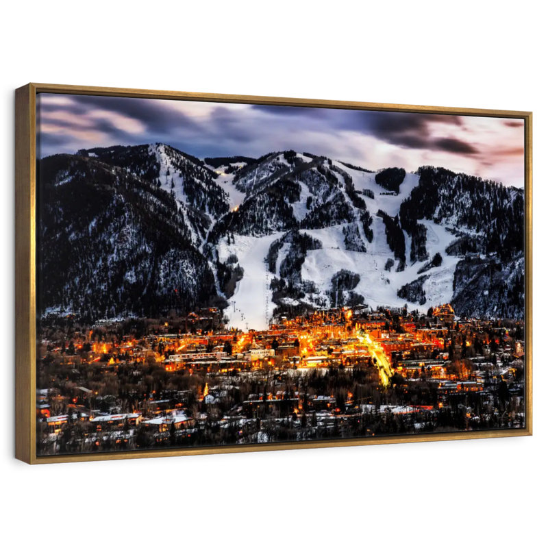 Aspen la nuit, Cadre flottant doré, 31 po x 21 po