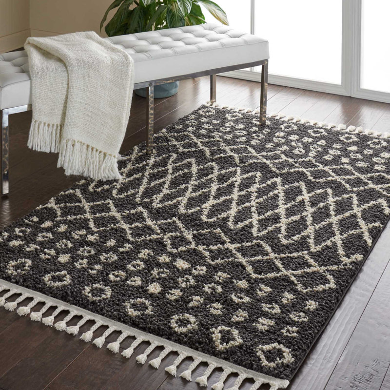 Iverson Geometric Area Rug, Rectangle 3'11" x 6'7", Black/Beige