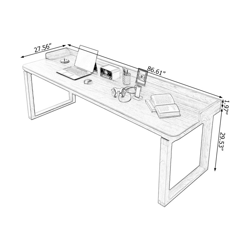 Bureau rectangulaire en bois massif noyer foncé, H 29,53 po x l 86,61 po x P 27,56 po