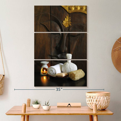Bouddha en bois sculpté sur toile 3 pièces