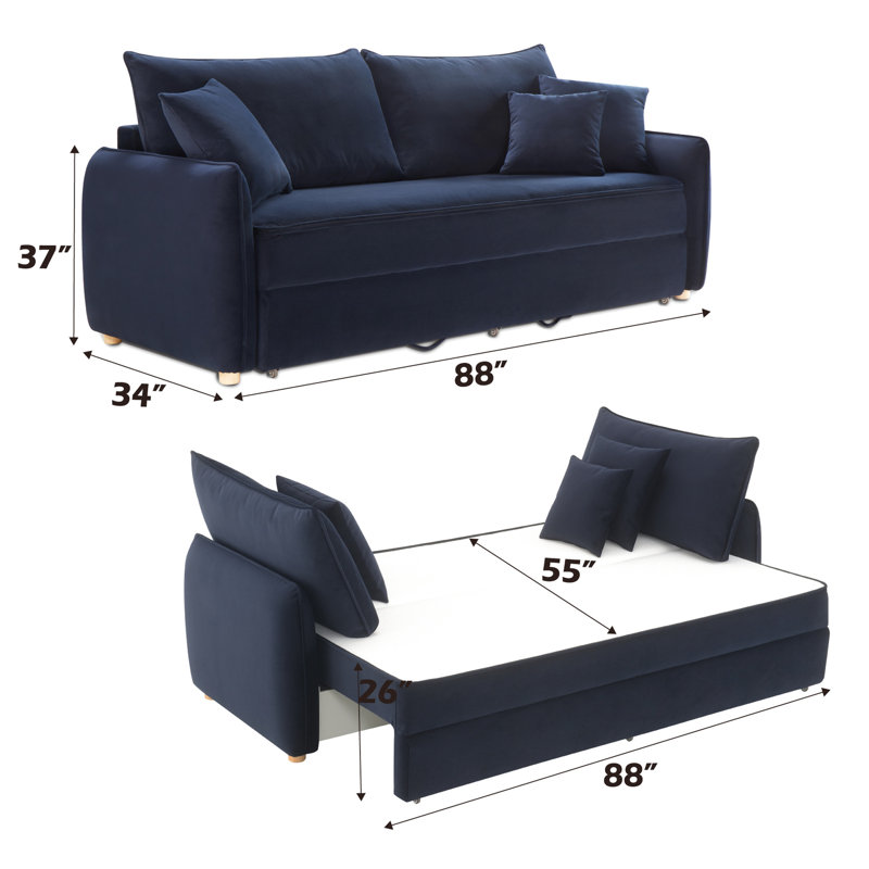 Canapé-lit modulaire moderne en velours bleu avec structure intérieure en bois et compartiment de rangement spacieux