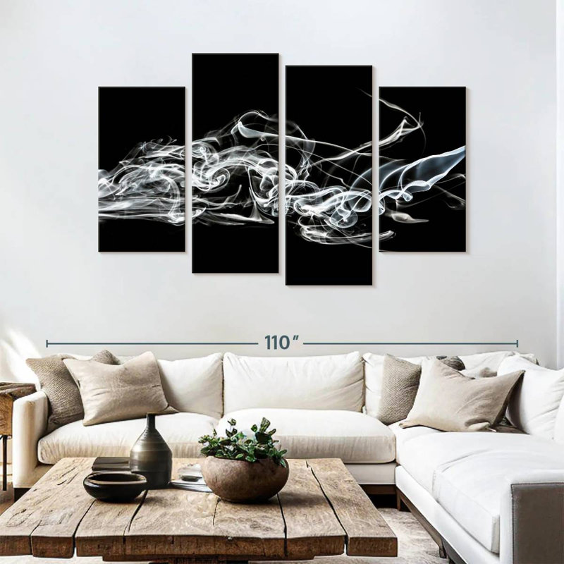 Abstrait fumée blanche - requin, H 54 po x l 84 po