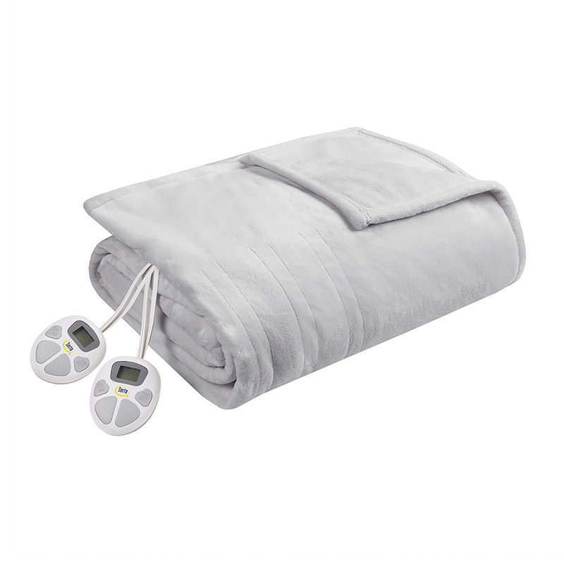 Full Light Grey Plush Heated Blanket with Controller