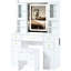 Meuble-lavabo blanc 41,4 po avec éclairage réglable, 5 tiroirs, 4 armoires, station de charge, tabouret rembourré et extérieur rétro - configuration idéale pour une chambre à coucher