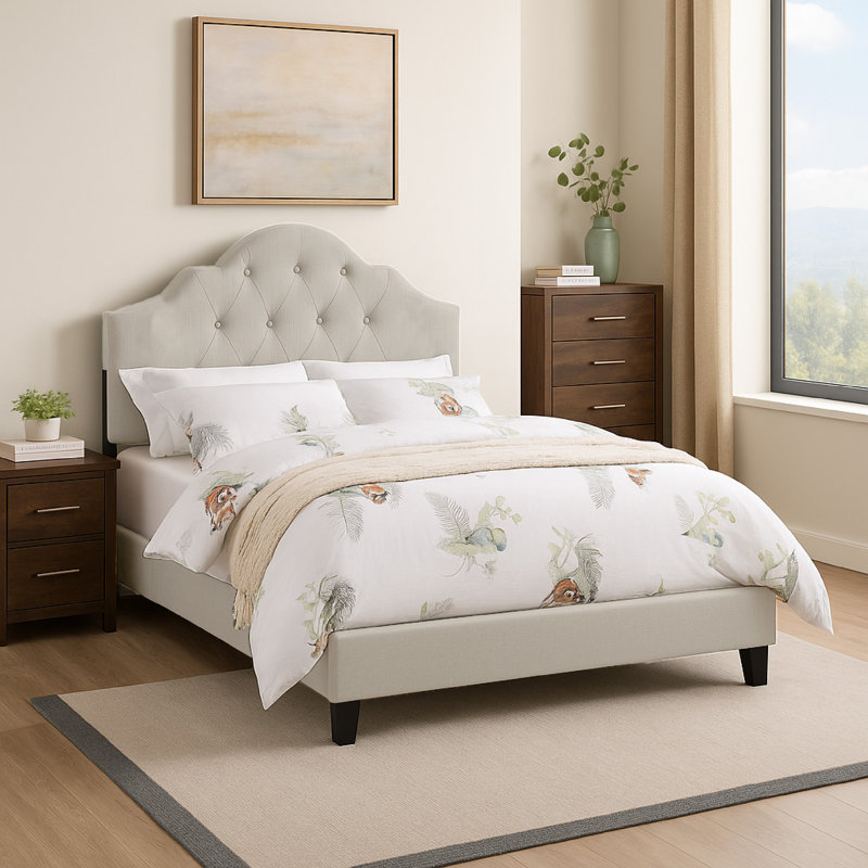 Angeleigh Upholstered Platform Bed, Light Brown, Full