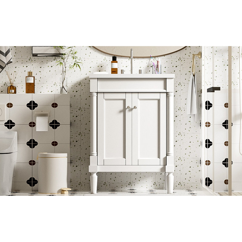 De meuble-lavabo moderne "- lavabo simple avec lavabo supérieur et armoire de rangement à 2 niveaux, grandes tablettes pour l'organisation