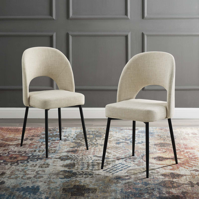 Modway Rouse Upholstered Fabric Dining Side Chair, Beige, 2