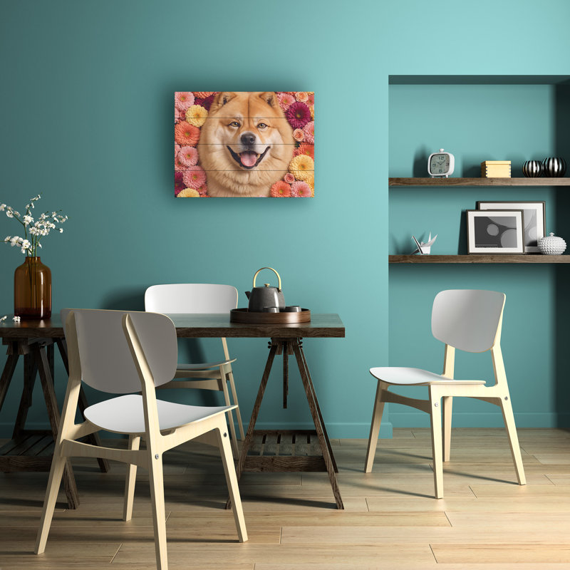 Ben Heine Cute Chowchow Dog With Flowers 4 Wood Slat Art, H 18 po x l 22 po