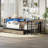 Corner Bed Frame Twin Size With Bookcase And 2 Underbed Storage Drawers, Modern Twin Bed With Led Light And Charging Station, Grey-1268821111