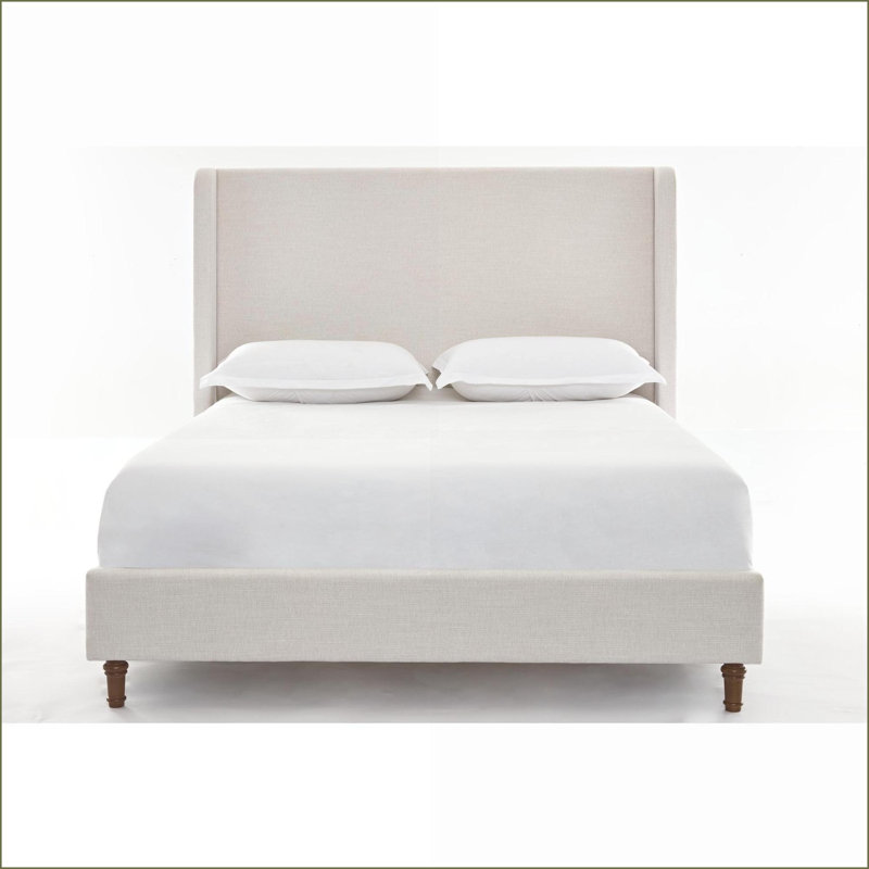 Base de lit à oreilles en métal pour grand lit avec tête de lit tapissier ivoire de 54 po pour la chambre principale