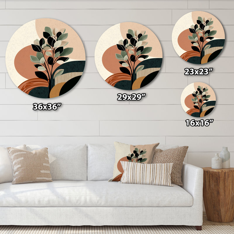 Art mural rond en métal noir et vert - Botanicals abstraits, L 36 po x H 36 po
