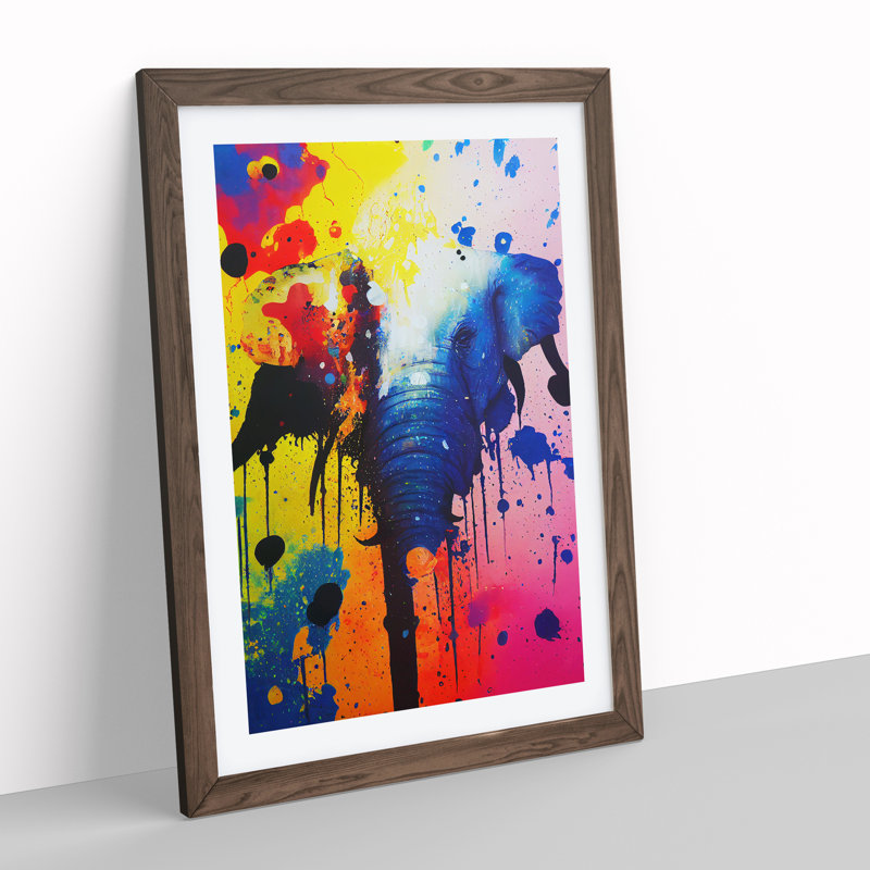 Elephant Paint Splash No.1 Abstract - Single Picture Frame Print, 34cm H x 25cm W x 2cm D, Walnut