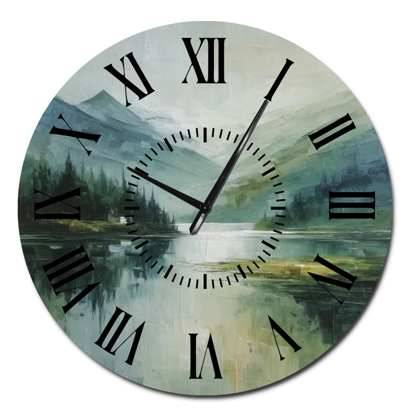 Horloge murale rustique ronde en métal Green Lake Breeze Sunrise Mist -, Surdimensionné