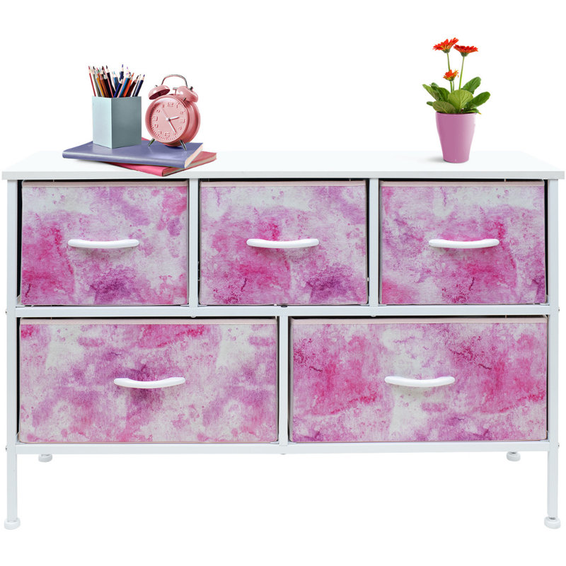 Commode à 5 tiroirs Sorbus, Teinture par nouage rose