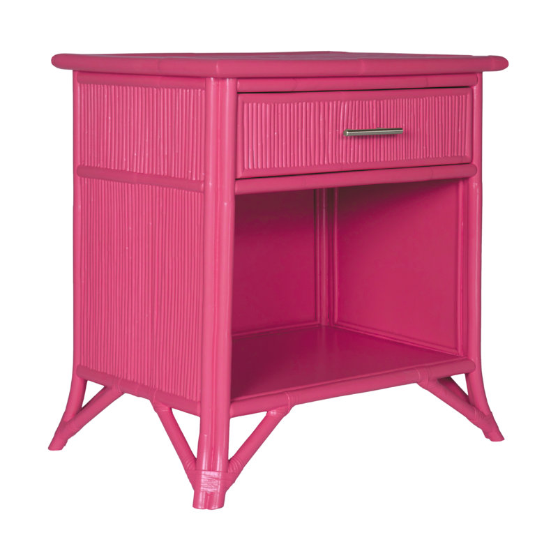 1 - Drawer Rattan Nightstand, Hot Pink