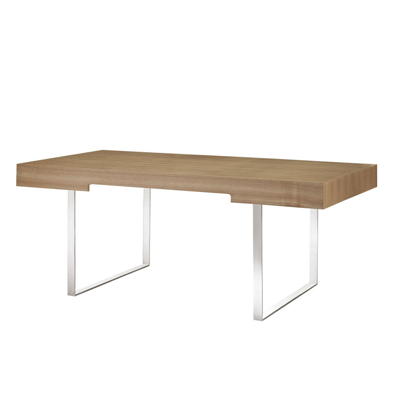 Ginny Natural Wood Desk with Stainless Steel Legs and Drawers