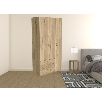 Commode combinée 2 tiroirs en bois massif l 35,4 po