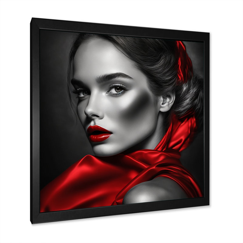«Retro Greccity» en noir et rouge - reproduction sur toile, H 24 po x l 24 po x P 1 po, Cadre photo noir