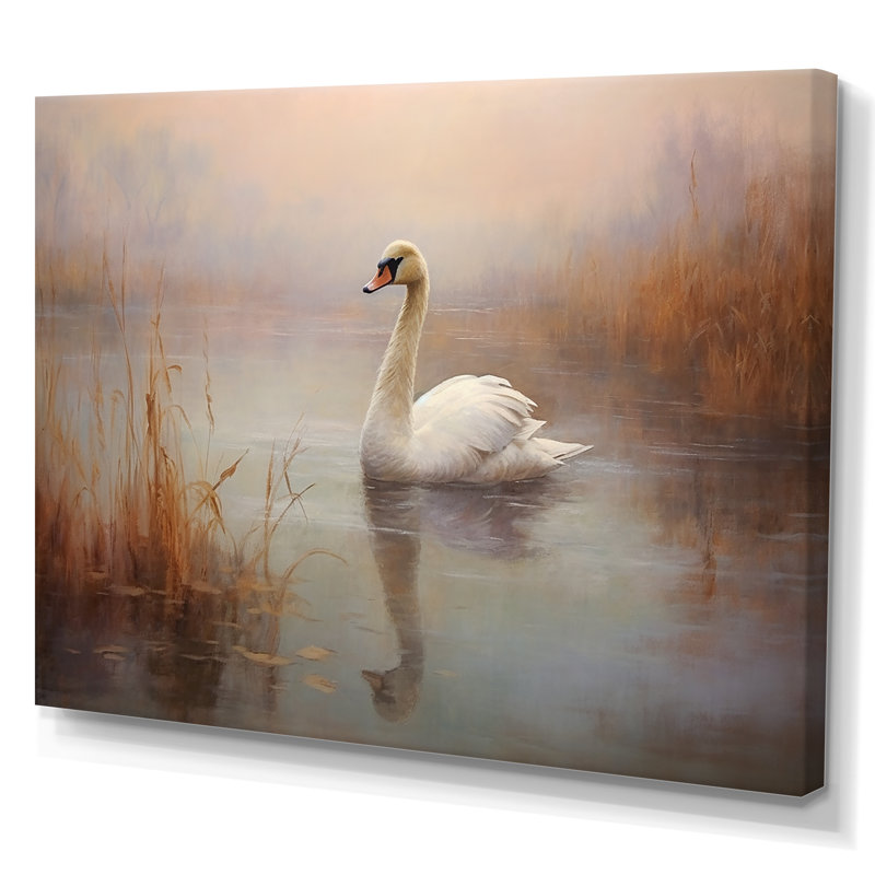 Cygne dans la brume III - cygnes, impressions sur toile, H 24 po x l 32 po x P 1 po, Toile tendue