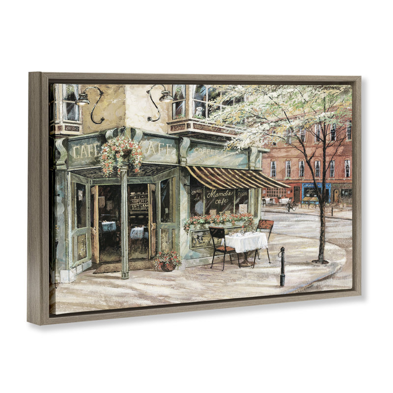  Toile flottante encadrée City Corner Café par Ruane Manning, Cadre flottant orme Montalcino, H 21 po x l 31 po