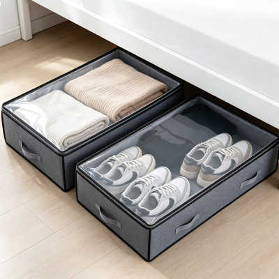 90L Under Bed Storage Containers 4 Pack, Stackable Foldable Underbed Shoe Organizer with Clear Lid, Large Capacity Storage Bins for Blankets, Clothes,
