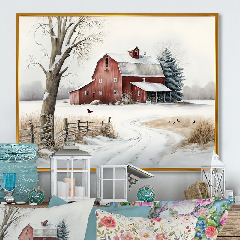 Art sur toile, "Yellow Church pendant l'hiver I", H 24 po x l 32 po, Reproduction avec cadre flottant, Doré