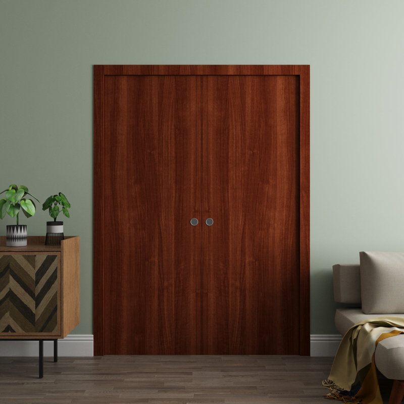 Portes coulissantes françaises à double poche - Essentiel 8001 frêne - Quincaillerie de rail - Portes intérieures modernes en bois massif pour chambre à coucher