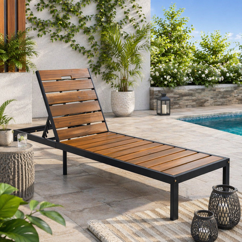 Chaises longues d'extérieur pour piscine, Brun, blanc