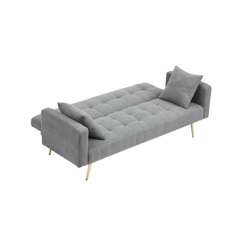 71.7 - Inch Grey Bed With Fleece, Modern Design For Living Space, Solid Wood Frame, Metal Legs, 2 Seats, Included Pillows Suitable Room, Throw Pillows, Quick And Easy Assembly