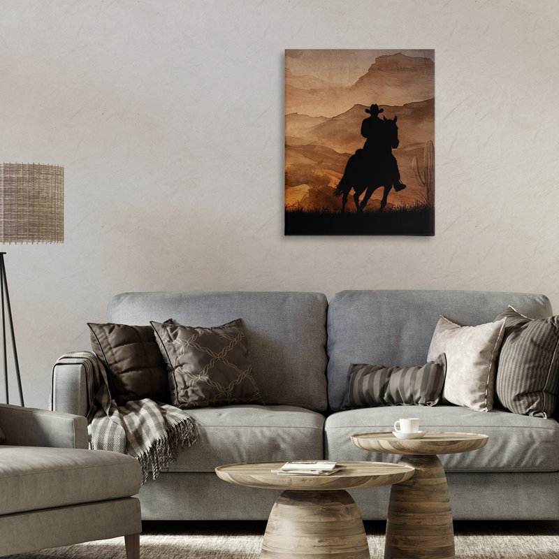 Cowboy's Sunset Ride, toile de Kim Allen, H 20 po x l 16 po