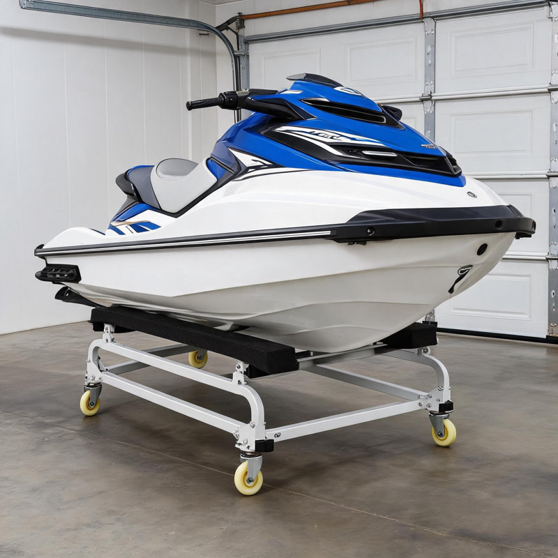 Chariot robuste en motomarine avec couchettes réglables - Structure en acier renforcé, roulettes verrouillables et assemblage facile - Jet-ski et chariot d'embarcation pour le garage, le quai et le rangement maritime