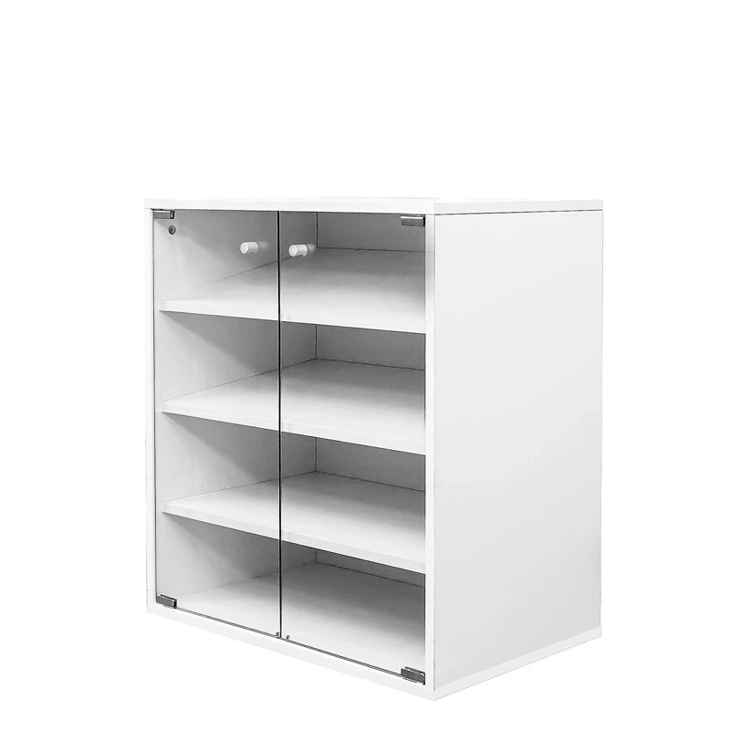Glass Door Shoe Box Shoe Storage Cabinet With RGB Led Light, White